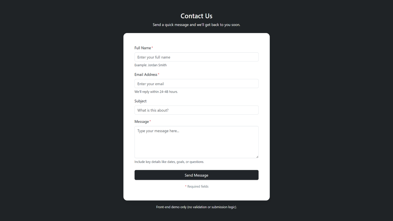 Contact form interaction project cover